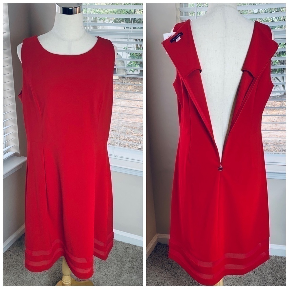 Red Tommy Hilfiger Dress with Mesh Hem Size 16 NWT
